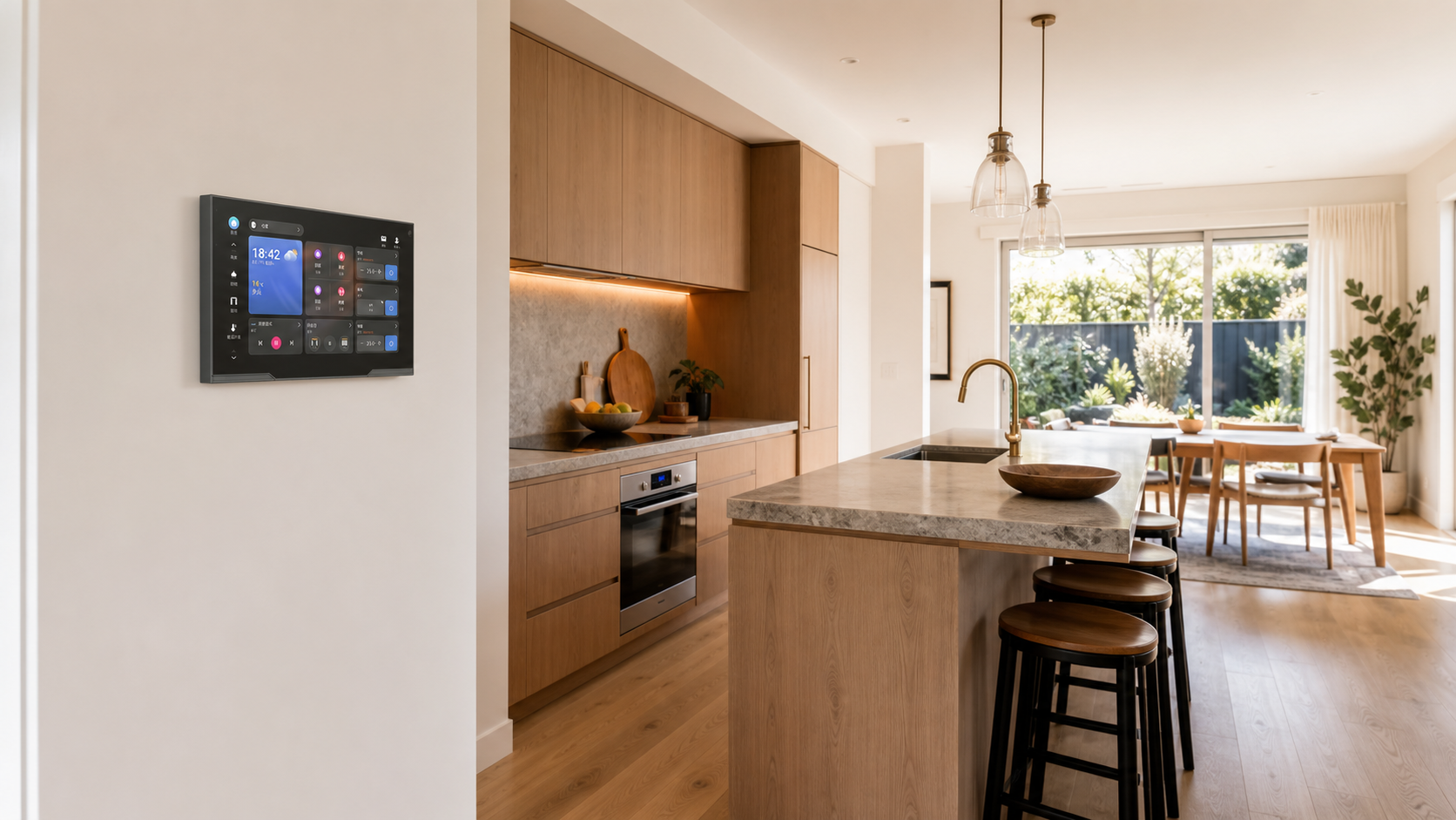 Bright contemporary kitchen and dining room with an Akubela HyPanel Supreme